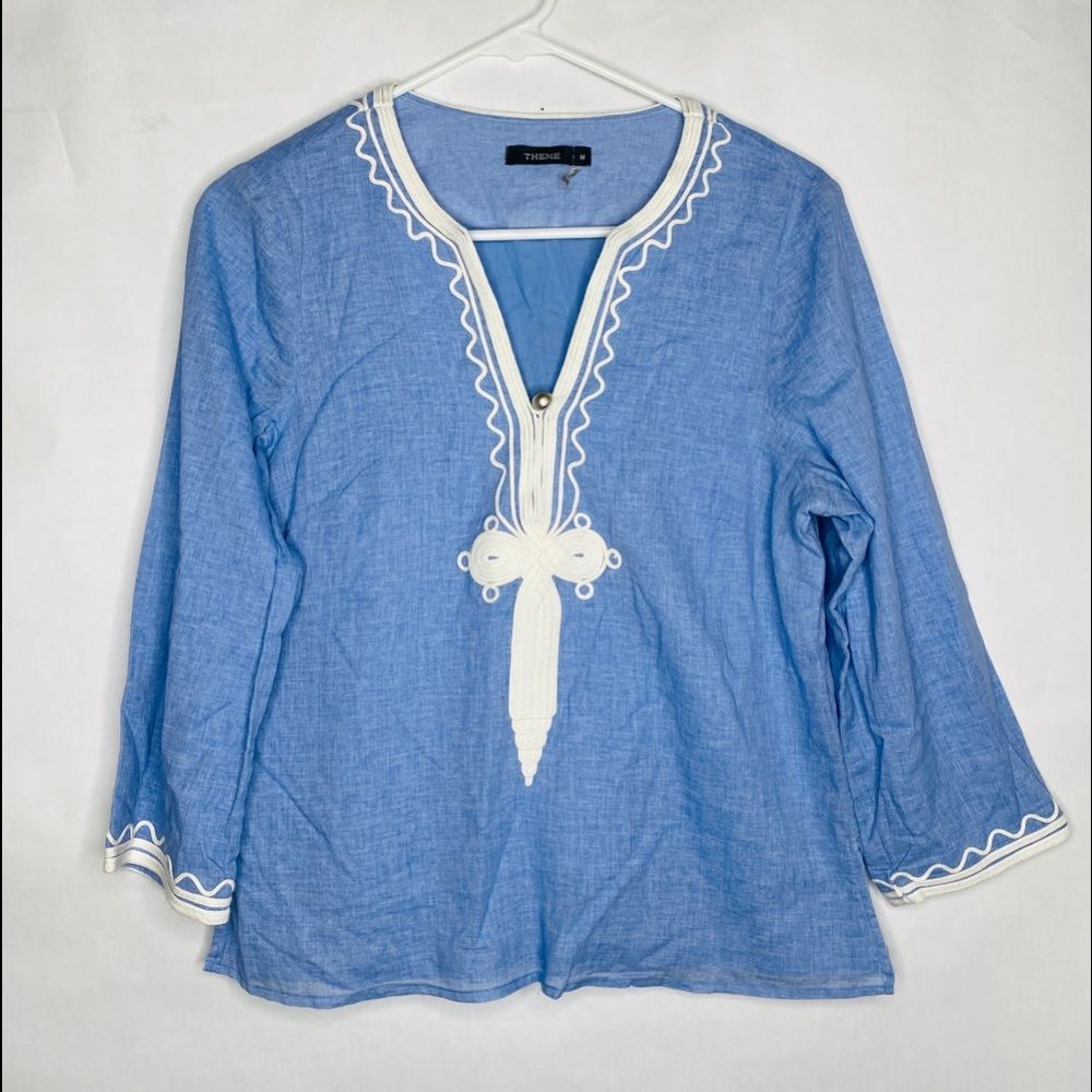 Theme Linen L/S Embroidery Embellished Blouse
